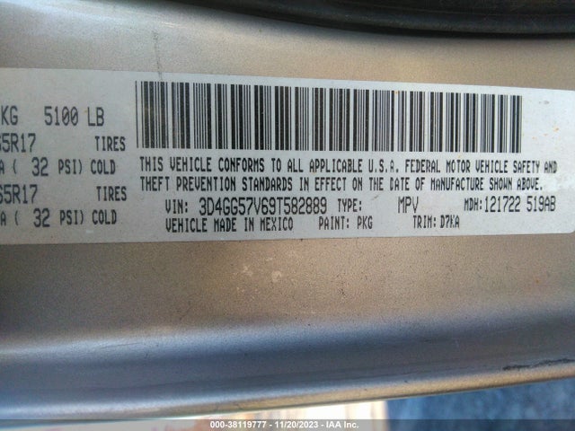 2009 DODGE JOURNEY SXT VIN: 3D4GG57V69T582889