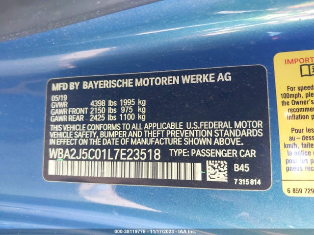 2020 BMW 2 SERIES M240I VIN: WBA2J5C01L7E23518