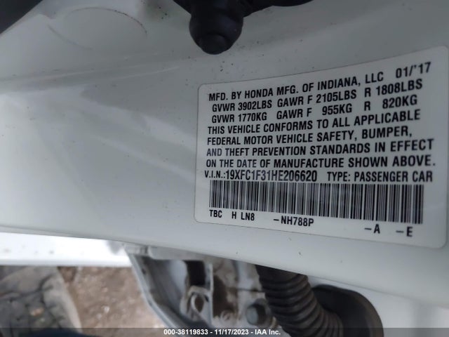 Honda Civic Ex-t 2017 19XFC1F31HE206620 Image 9