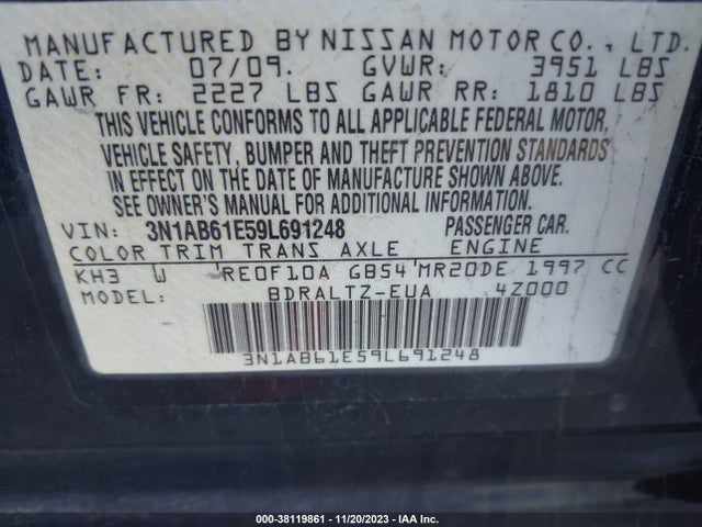 2009 NISSAN SENTRA 2.0S VIN: 3N1AB61E59L691248