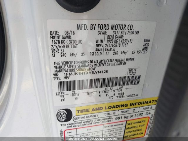 1FMJK1HTXHEA14128 Ford Expedition El Xlt
