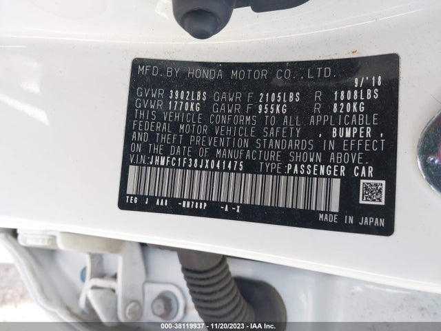 Honda Civic Ex-t 2018 JHMFC1F38JX041475 Image 9