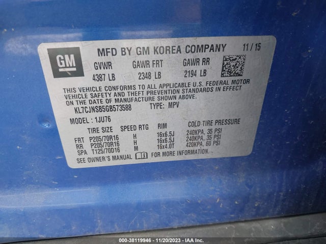 Chevrolet Trax 1ls 2016 KL7CJNSB5GB573588 Image 9