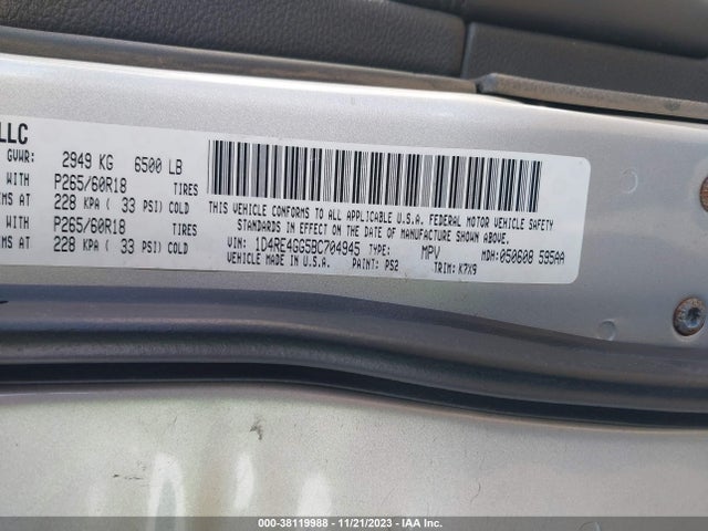 2011 DODGE DURANGO CREW VIN: 1D4RE4GG5BC704945