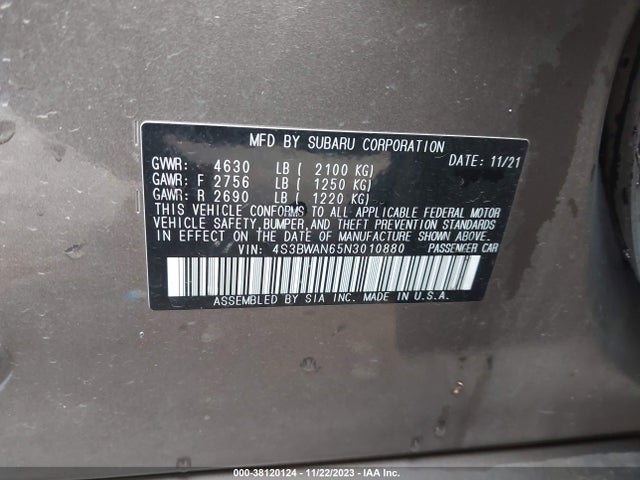 4S3BWAN65N3010880 Subaru Legacy Limited