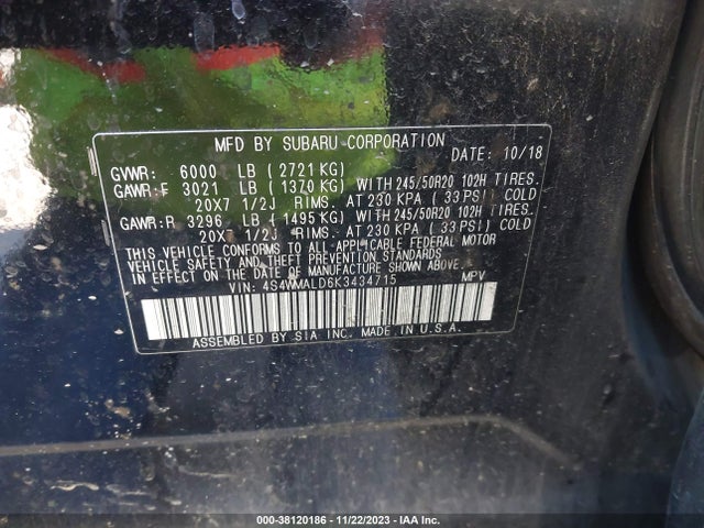Subaru Ascent Limited 2019 4S4WMALD6K3434715 Image 9
