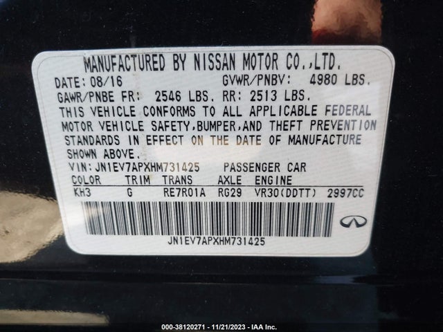 2017 INFINITI Q50 3.0T PREMIUM VIN: JN1EV7APXHM731425