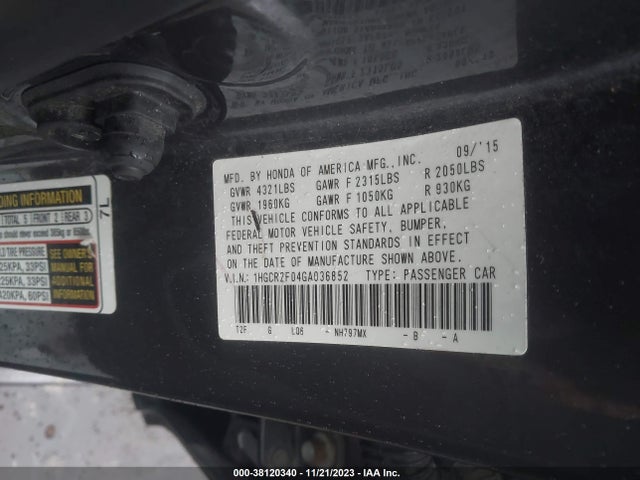 Honda ACCORD EX 2016 1HGCR2F04GA036852 Image 9