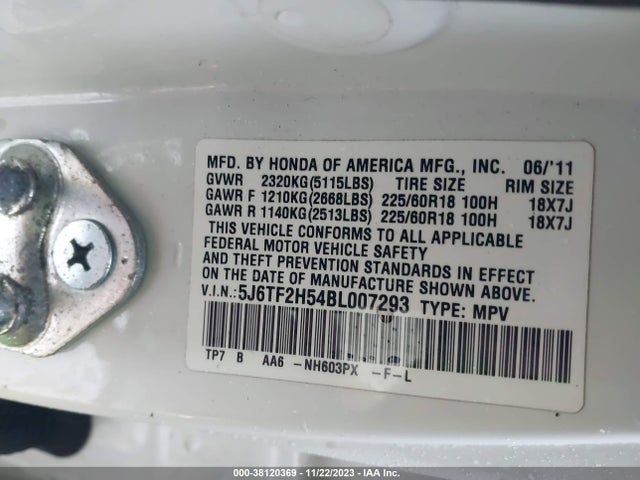 2011 HONDA ACCORD CROSSTOUR EX-L VIN: 5J6TF2H54BL007293
