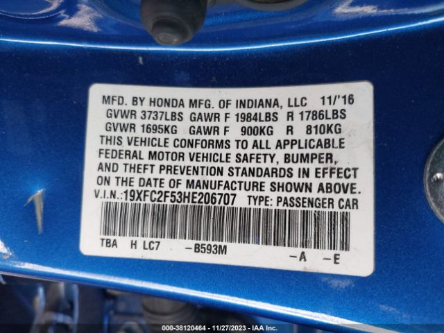 19XFC2F53HE206707 Honda Civic Sedan Lx