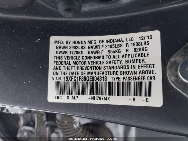 Honda Civic Ex-t 2016 19XFC1F30GE004818 Image 9
