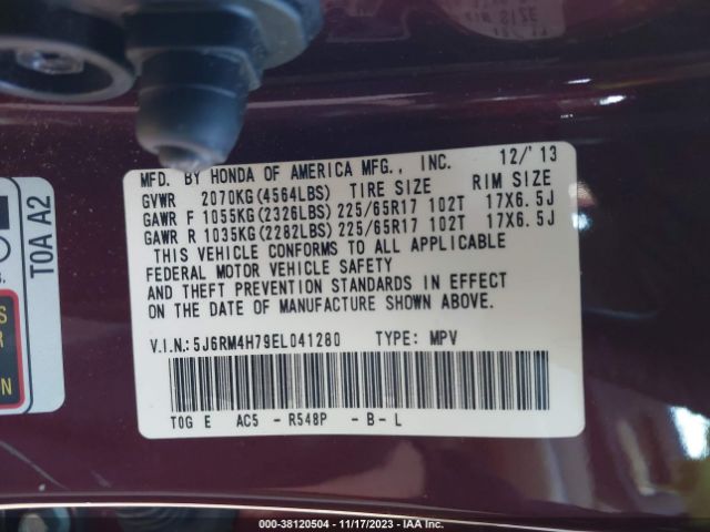 5J6RM4H79EL041280 Honda Cr-v Ex-l