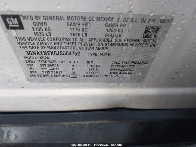Chevrolet Equinox Premier 2018 3GNAXNEX6JS504752 Image 9