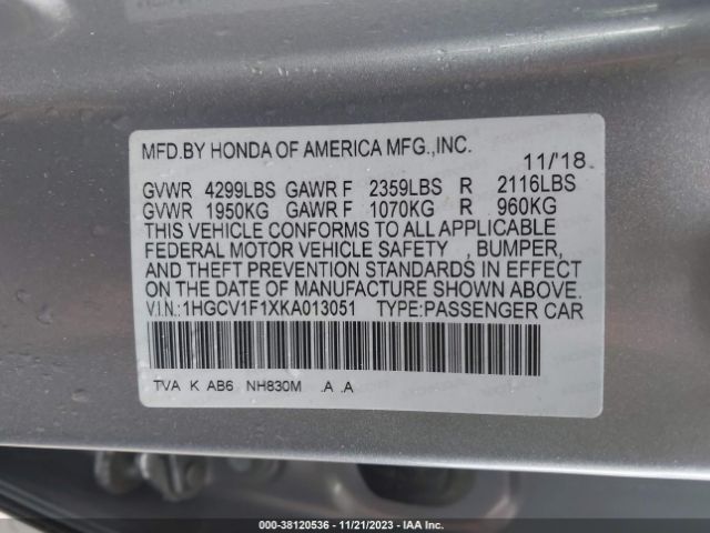 1HGTV1F1XKA013051 Honda Accord