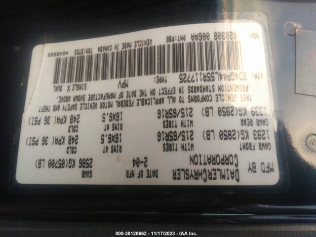 2005 DODGE GRAND CARAVAN SXT VIN: 2D4GP44L55R117725