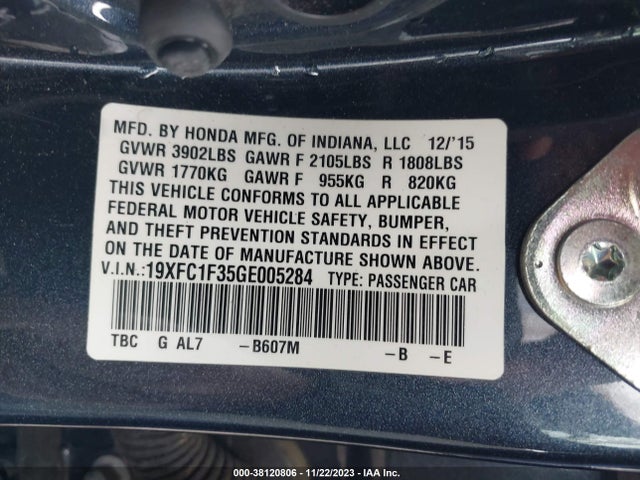 Honda Civic Ex-t 2016 19XFC1F35GE005284 Image 9