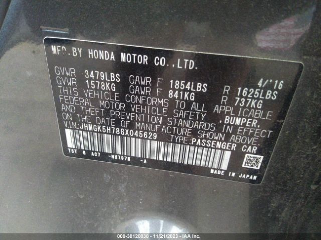JHMGK5H78GX045629 Honda FIT EX