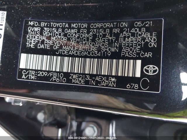 Toyota Corolla Hybrid Le 2021 JTDEAMDE6MJ034119 Image 9