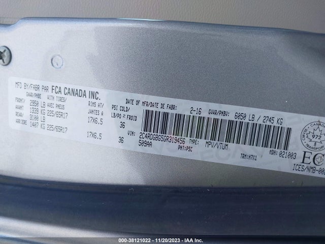 2C4RDGBG5GR319456 Dodge Grand Caravan Se/sxt