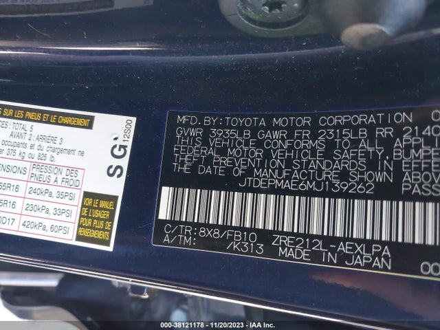Toyota COROLLA LE 2021 JTDEPMAE6MJ139262 Image 9
