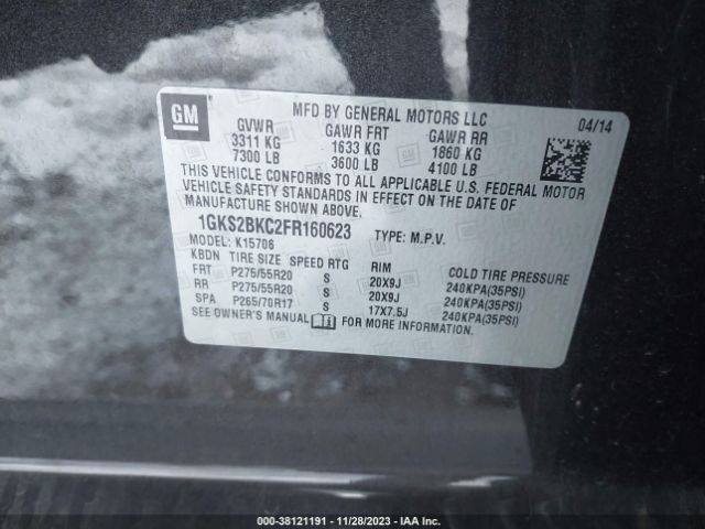 1GKS2BKC2FR160623 GMC YUKON SLT