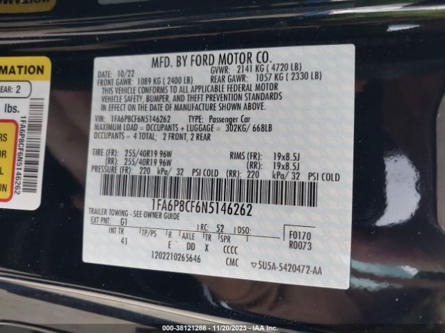 2022 FORD MUSTANG 1FA6P8CF6N5146262 Photo 8