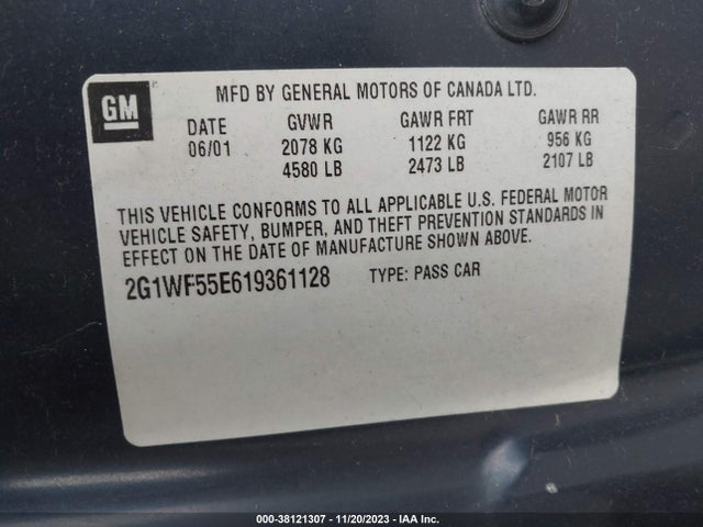 2001 CHEVROLET IMPALA VIN: 2G1WF55E619361128