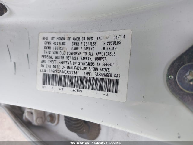 2014 HONDA ACCORD EX-L VIN: 1HGCR2F84EA207361