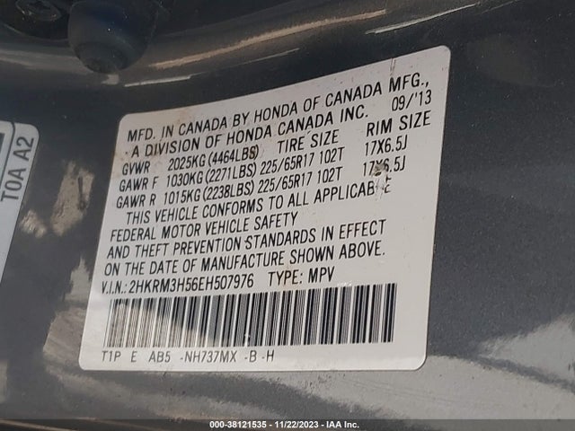 2014 HONDA CR-V EX VIN: 2HKRM3H56EH507976