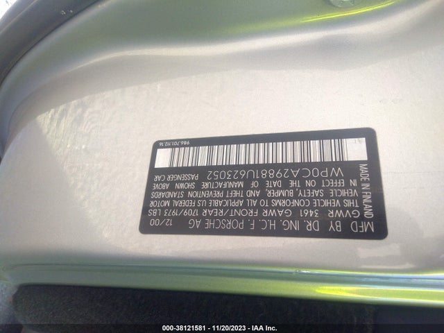 2001 PORSCHE BOXSTER WP0CA29881U623052 Photo 8