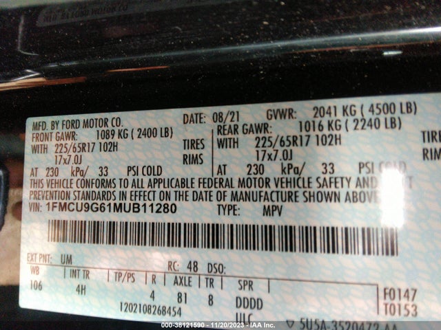 Ford ESCAPE SE 2021 1FMCU9G61MUB11280 Image 9