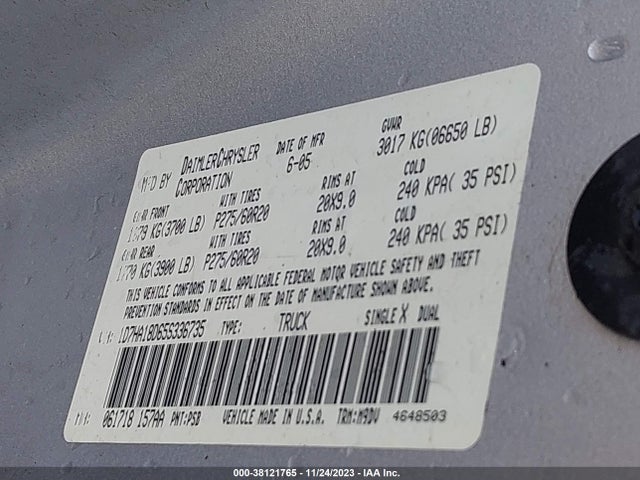 2005 DODGE RAM 1500 SLT/LARAMIE VIN: 1D7HA18D65S336735