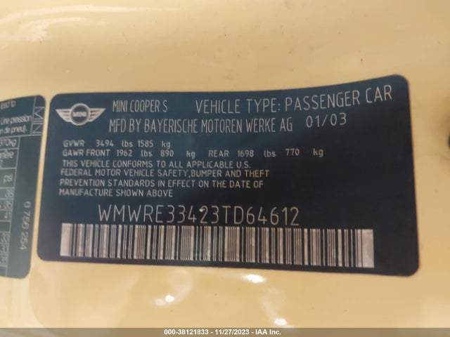 2003 MINI COOPER S WMWRE33423TD64612 Photo 8