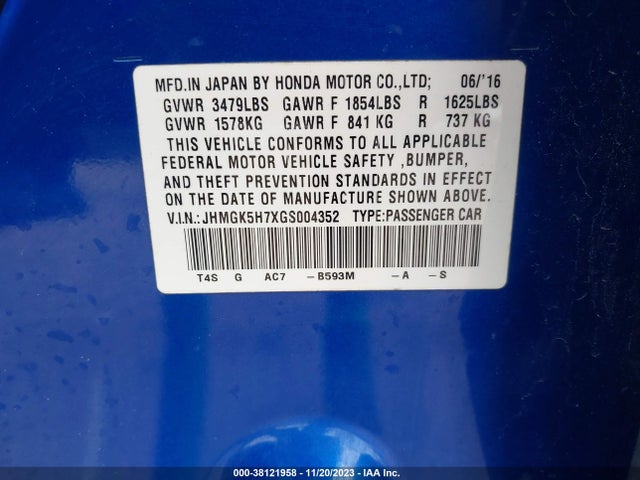 Honda FIT EX 2016 JHMGK5H7XGS004352 Image 9