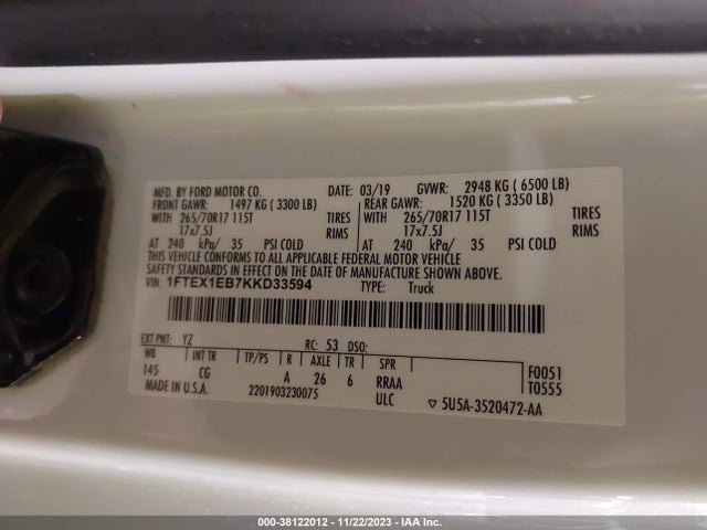 Ford F-150 Xl 2019 1FTEX1EB7KKD33594 Image 9