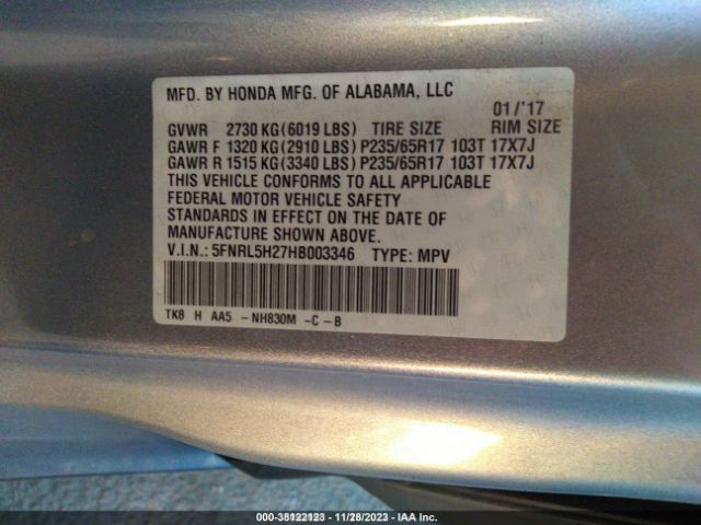 5FNRL5H27HB003346 Honda ODYSSEY LX