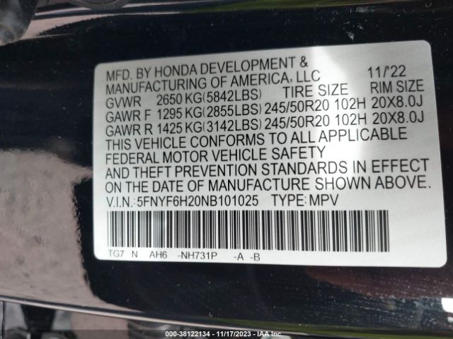 5FNYF6H20NB101025 Honda Pilot Awd Special Edition