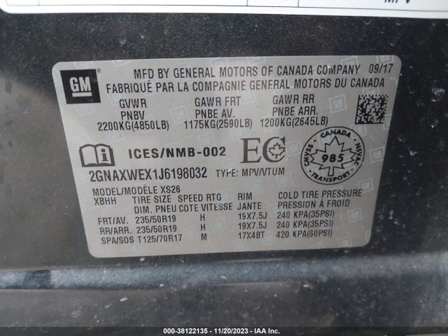 Chevrolet Equinox Premier 2018 2GNAXWEX1J6198032 Image 9