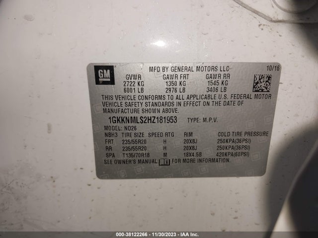 GMC Acadia Slt-1 2017 1GKKNMLS2HZ181953 Image 9