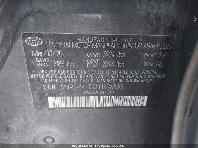2020 HYUNDAI ELANTRA VALUE EDITION VIN: 5NPD84LF5LH596585