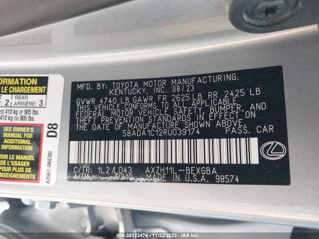 Lexus ES 300H 2024 58ADA1C12RU039174 Image 9