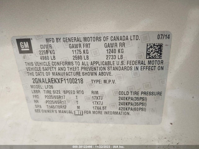 Chevrolet EQUINOX LS 2015 2GNALAEKXF1100218 Image 9