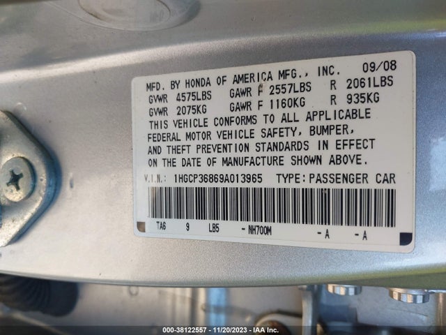 2009 HONDA ACCORD 3.5 EX-L VIN: 1HGCP36869A013965