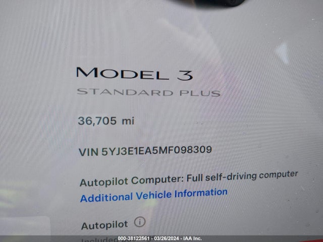 Tesla Model 3 Standard Range Plus Rear-wheel Drive 2021 5YJ3E1EA5MF098309 Image 16