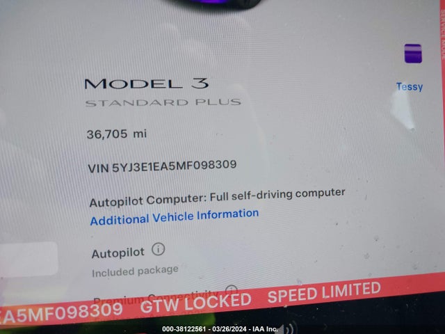 Tesla Model 3 Standard Range Plus Rear-wheel Drive 2021 5YJ3E1EA5MF098309 Image 7