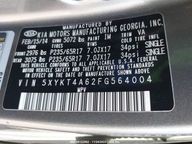 5XYKT4A62FG564004 KIA SORENTO LX