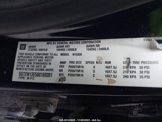 2008 HUMMER H3 SUV SUV VIN: 5GTEN13E588169201