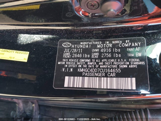 2012 HYUNDAI GENESIS 3.8 VIN: KMHGC4DD7CU164655