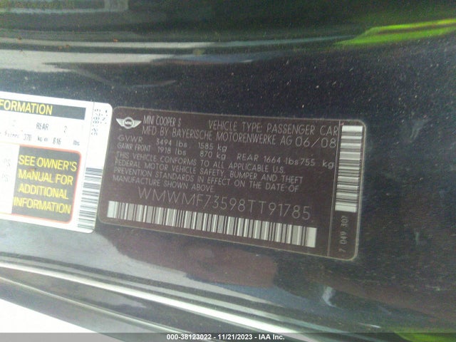 2008 MINI COOPER S WMWMF73598TT91785 Photo 8