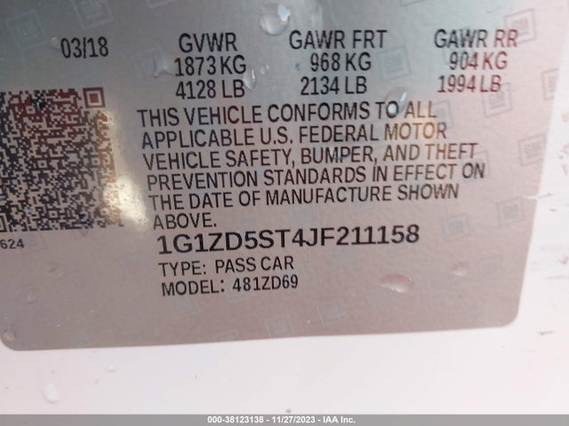 Chevrolet MALIBU LT 2018 1G1ZD5ST4JF211158 Image 9